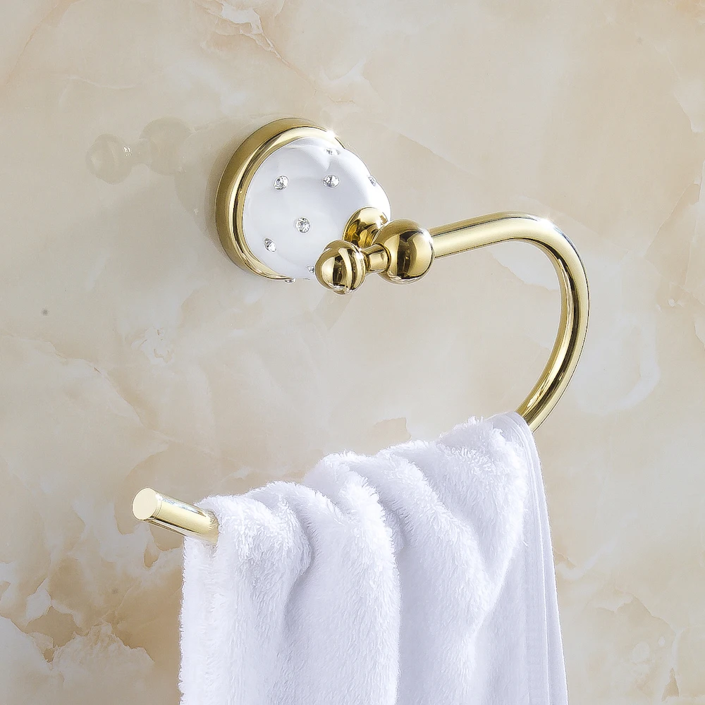 Online Handtuch Ringe Solide Messing Gold Handtuch Halter Bad Regal Handtuch Rack Kleiderbügel Luxus Bad Zubehör Wand Montiert Handtuch Bar 5207