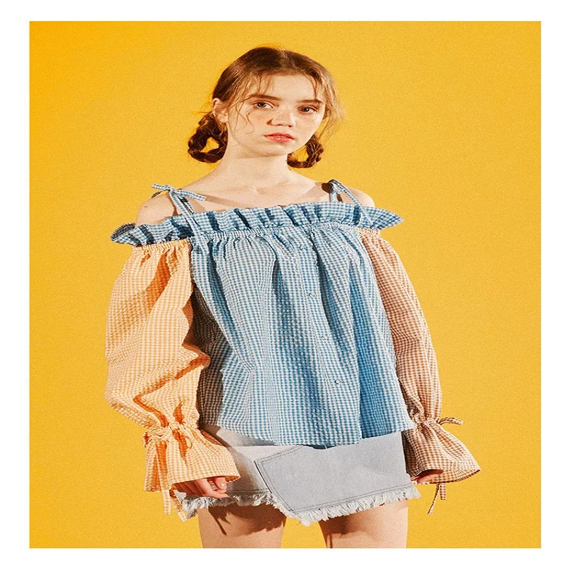 Fashion Short Spring Blouse Off Shoulder Top Women Tops Summer Slash Neck Three Quarter Sleeve Solid Loose Blouses |
