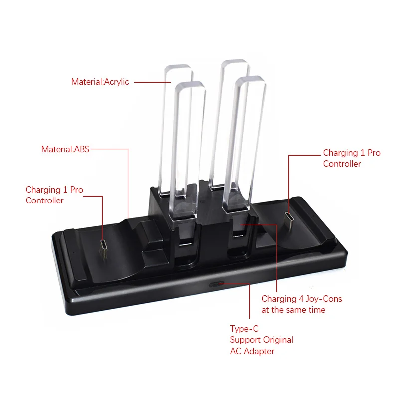 Зарядная док-станция для контроллера переключателя NAND светодиодный зарядное устройство для nintendo геймпад с переключателем Подставка для зарядки для Joy-con& Pro NS Switch 6 В1
