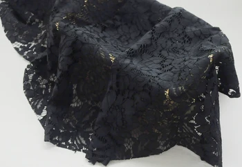

black alencon lace fabric with retro floral, cord lace fabric by the yard