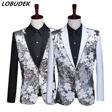 Для Мужчин's черный, белый цвет костюм с пайетками куртка модные тонкие пальто с пайетками для выпускного ночной клуб бар певица для выступления костюм блейзеры Star