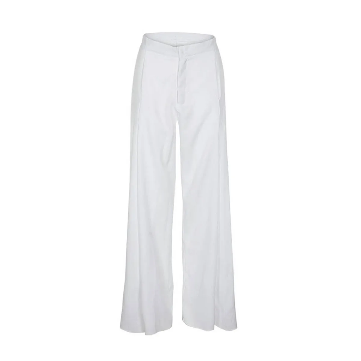Kinikiss/ женские повседневные брюки с высокой талией, широкие брюки, Осенние желтые осенние белые свободные модные плиссированные женские брюки на молнии - Цвет: Белый