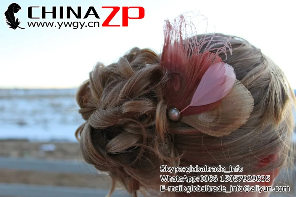 LISETTE in Pink and Ivory Peacock Feather Hair Comb1