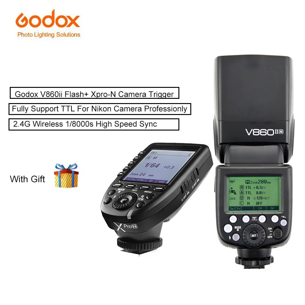 

Godox V860ii V860ii-N Camera Speedlite Flash with VB18 Battery +Xpro Xpro-n Trigger Support TTL HSS For Nikon Camera