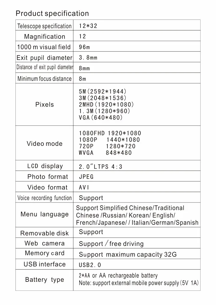 Winait FS608 full hd 1080p цифровой бинокуляр камера с 2,0 ''TFT дисплей Телескоп Камера shipoing