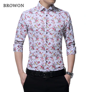 

BROWON New Design Autumn Mens Floral shirt Print Party Fashion Long Sleeve Blouse for Men Camisa Floral Masculina