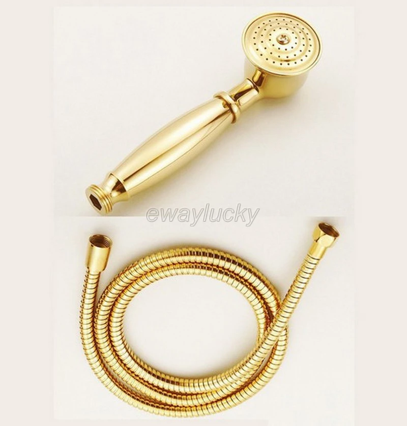 Gold Color Brass Bathroom Handheld Shower Head Spray & Hand Shower Hose ahh043 