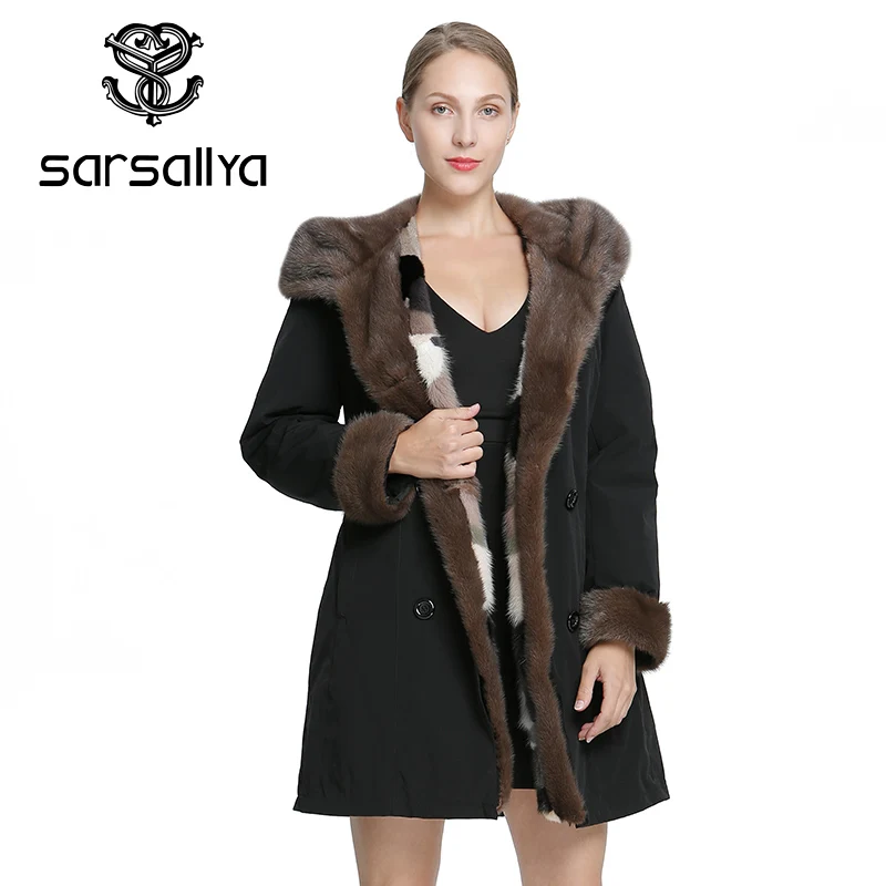 SARSALLYA Woman Coat Fashion Natural Mink Fur Jacket Women Real Fur Coat Jackets Detachable Leather Clothing Overcoat Female