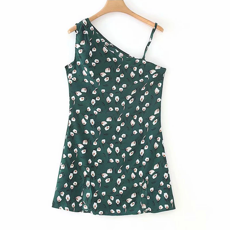 Women's Clothing Dress 2019 Printed One-Shoulder Split Dress Ms Summer Street Sexy Slim Fit Temperament Clothing