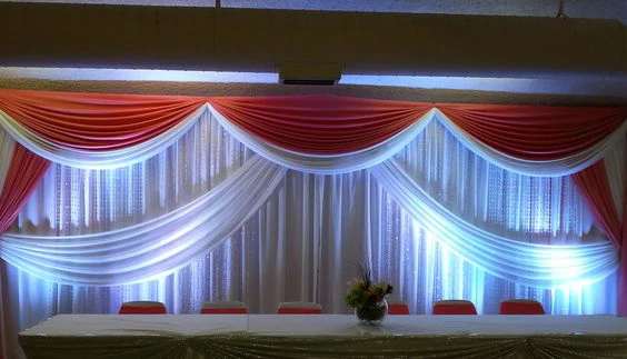 10ft X 20ft White Wedding Backdrop With Red Drapes Stage Curtain