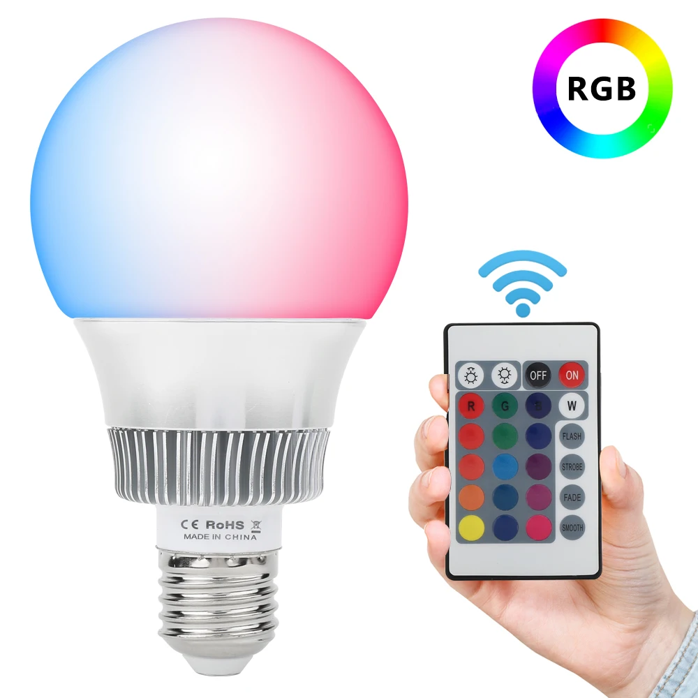 E27 E14 RGB светодиодный светильник 5 Вт 10 Вт Светодиодный светильник с пультом дистанционного управления светодиодная лампа Изменение цвета Домашнее освещение AC85-265V