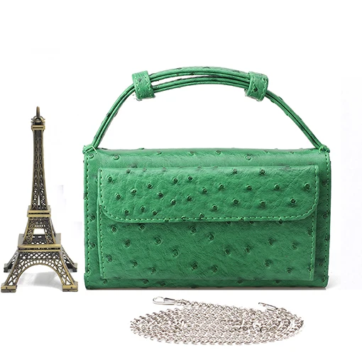 Genuine Leather Day Clutch Crocodile Pattern Phone Clutch Python Pattern Pouch Shoulder Crossbody Bag Ostrich Pattern Women Tote - Цвет: Ostrich Leaf Green