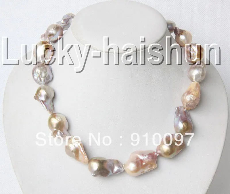 

>>>17.5" 25mm pink purple Reborn keshi pearls necklace filled gold clasp