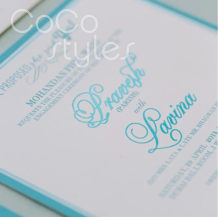 Cocostyles bespoke exquisite blue debossed design invitation card with matching envelope for royal  - 32891894330