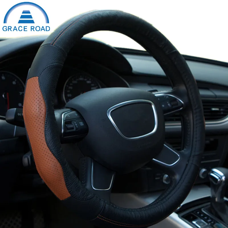 Easy Installation Comfortable Real Cowhide Steering Cover Universal Car