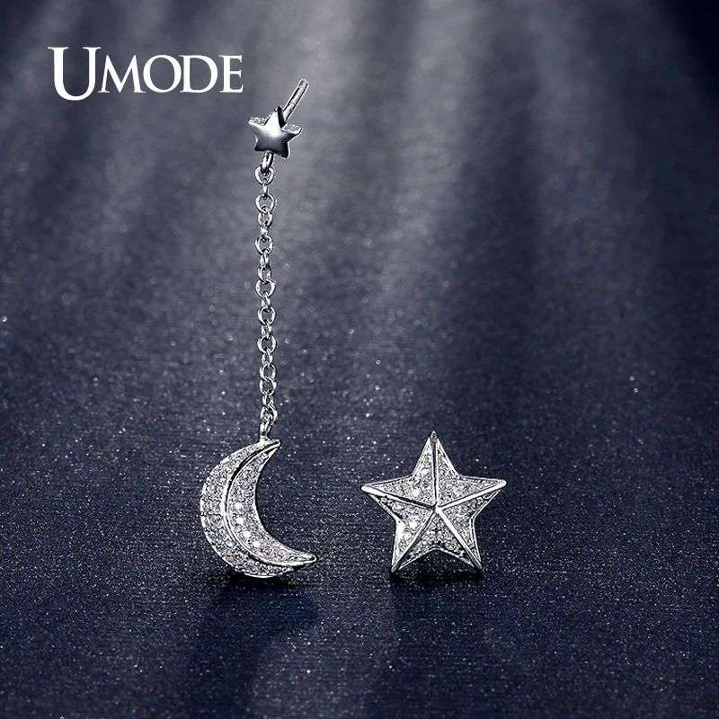 font b UMODE b font Fashion Jewelry Star and Moon With Chain CZ Rhodium plated