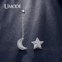 UMODE Fashion Jewelry Star and Moon With Chain CZ Crystal Drop Earrings For Women White Gold