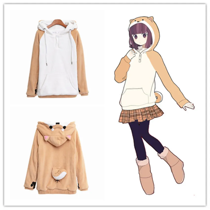 

Anime Harajuku Japanese Kawaii Hoodies Women Sweatshirts With Ears Cute Doge Muco Winter Plush Lovely Muco ! Anime Hooded Hoodie