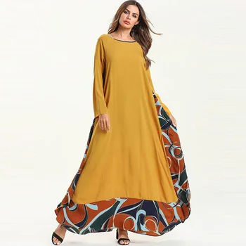 

Middle East loose long-sleeved printed women's robes Muslim fashion round neck thin section multicolor summer dress dress