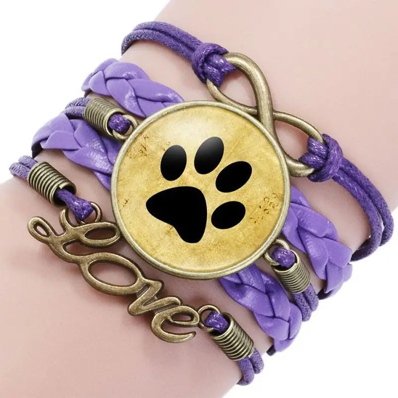 6 Colors Fashion Charms Dog Footprint Pet Paws Glass Cabochon Bracelet