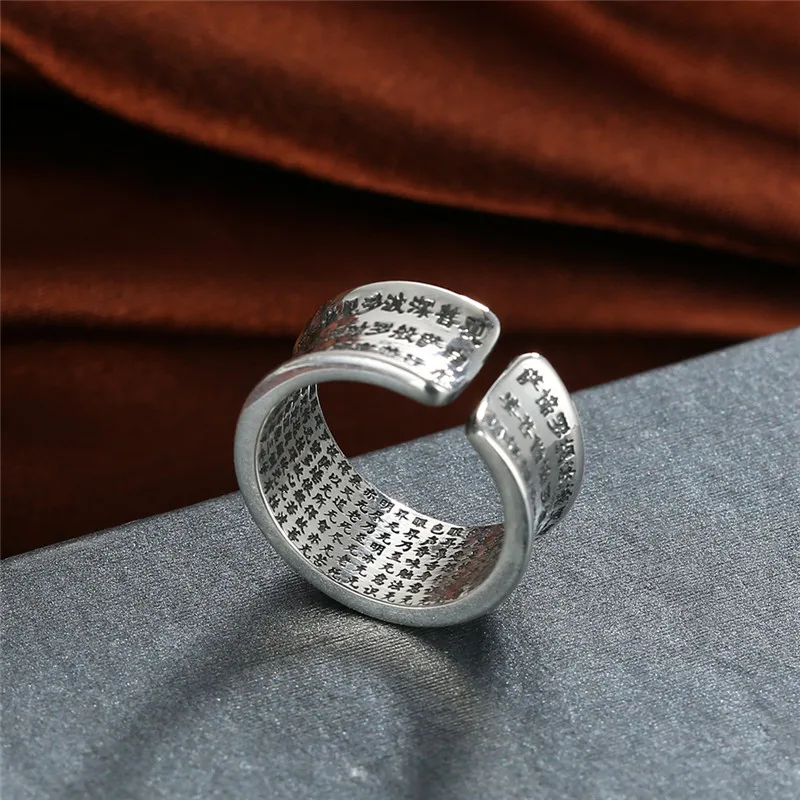 V. YA, Настоящее серебро 999 пробы, Ретро стиль, открытые кольца с буддизмом, сердце, сутра, лотос, цветочное кольцо на палец для мужчин и женщин, ювелирные изделия