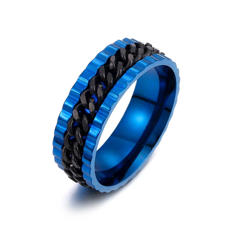 Новинка, модное кольцо-цепочка, преувеличенное геометрическое вращающееся металлическое кольцо, властное кольцо-цепочка, ювелирное изделие - Цвет основного камня: Blue Black