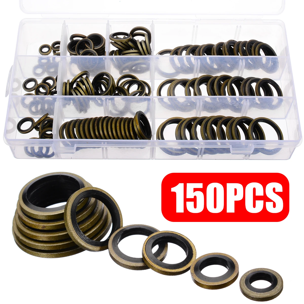 

150Pcs Bonded Sealing Rings Assortment Kit Oil Drain Screw Gasket Set For M6-M24 Combined Washer Sealing Ring Replacement Repair