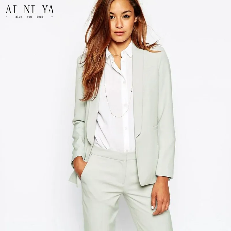 New Womens Business Suits Light Mint Green Formal Pant Suits For Weddings Tuxedos Shawl Lapel