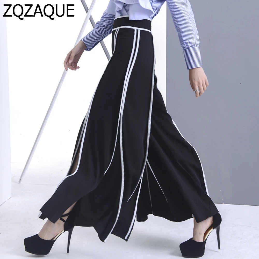 

Brand Designer Women's Wide Leg Pants Fashion Split on Side Long Pants European and American 2019 Summer Autumn Trendy Trousers