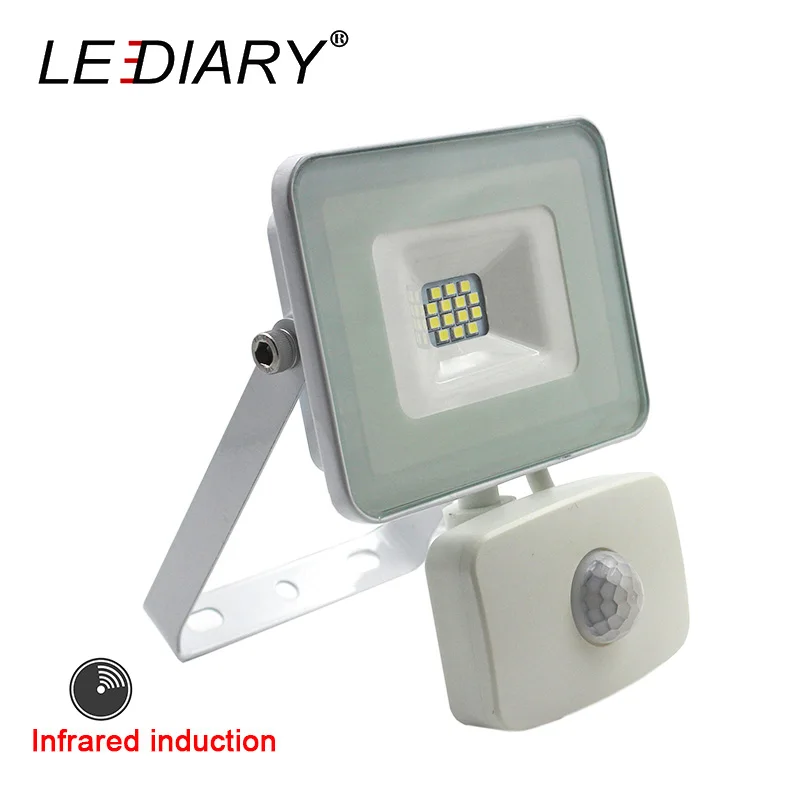 

LEDIARY Infrared Induction LED Floodlight Waterproof 220V 10W Outdoor Projector IR Sensor Wall Lamp IP44 White Adjustable SMD