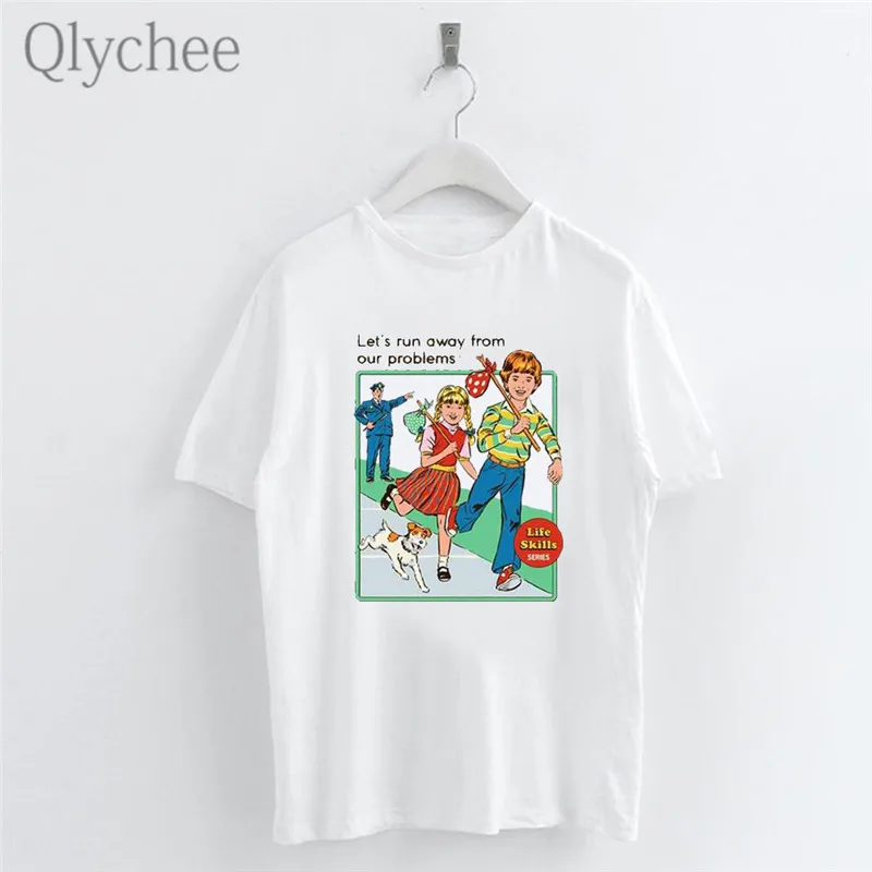 

Qlychee Harajuku Cartoon Letter Devil Women White T Shirt Crew Neck Short Sleeve Casual Simple T Shirt Tee Top Female