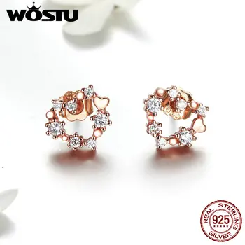 

WOSTU Love Gift 925 Sterling Silver Rose Gold Heart Stud Earrings Clear Zircon Small Earrings For Women Wedding Jewelry FIE575