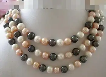 

50" 9mm white black pink round freshwater pearls necklace