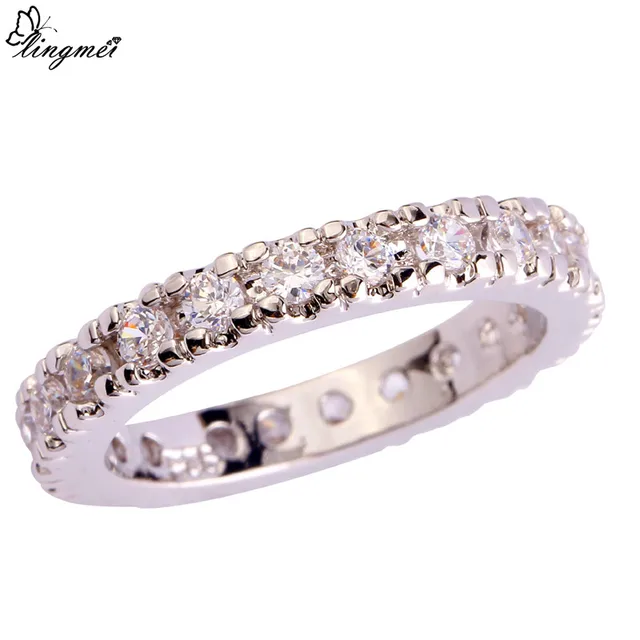 lingmei Cocktail Round White CZ Silver Ring Size 6 7 8 9 10 11 12 13 Women Weddi lingmei Cocktail Round White CZ Silver Ring Size 6 7 8 9 10 11 12 13 Women Weddi