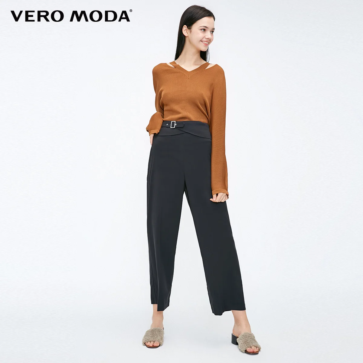 Vero Moda женские OL Стиль средняя талия на шнуровке Досуг широкие брюки | 318450509