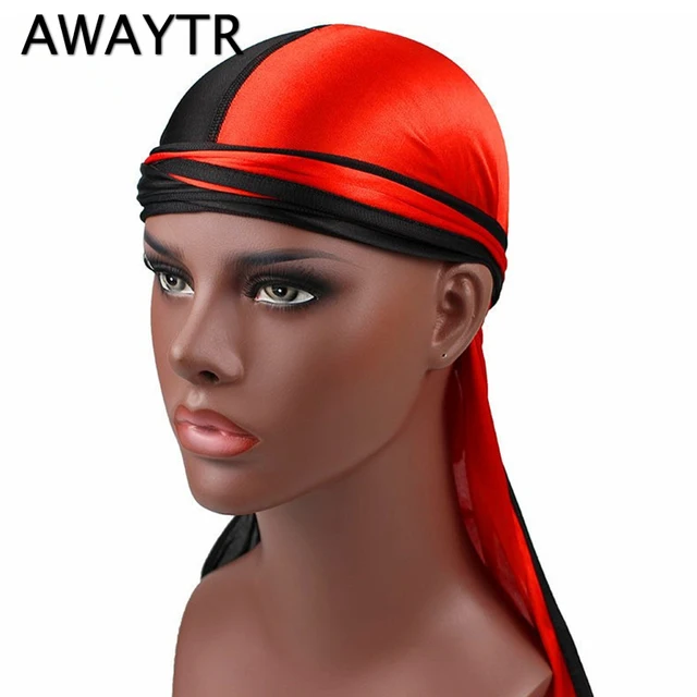 AWAYTR Solid Colors Bandanas Patchwork Silk Durag Unisex Headband Men