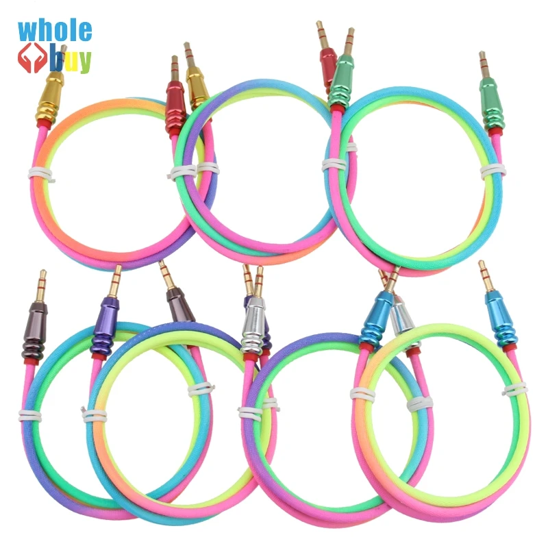500pcs Male to male 3 5mm audio aux cable 1m Rainbow Round Bullet Car aux cable for iPhone headphone beats speaker aux cord MP4