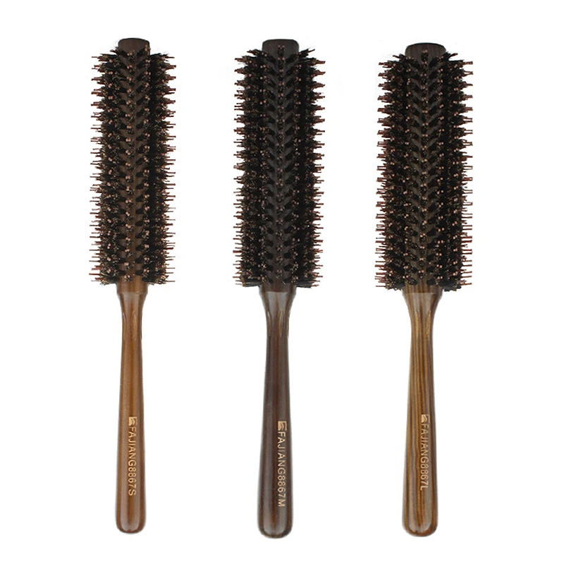 3pcs/set Natural Boar Bristle Anti static Round Wood Brush Comb Nylon