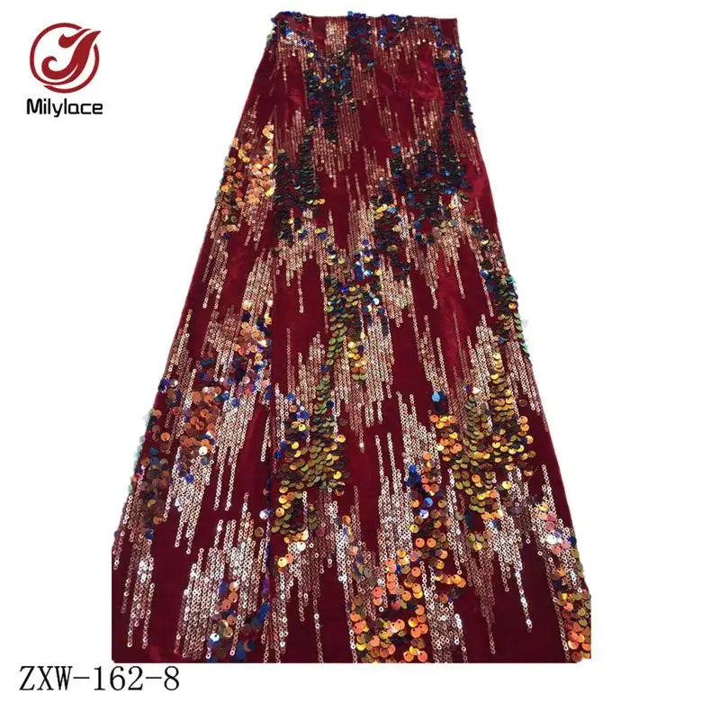 Milylace Nigerian sequins velvet fabric 5 yards two-color sequence velvet fabric fashion soft fabric for party dresses ZXW-162 - Цвет: color 8