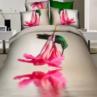 3D Floral and Bird Print Bedding Sets Queen Size 100% Cotton Duvet Cover Pillowcase Bed Sheets Sets 4pcs Bedroom Set for Girls