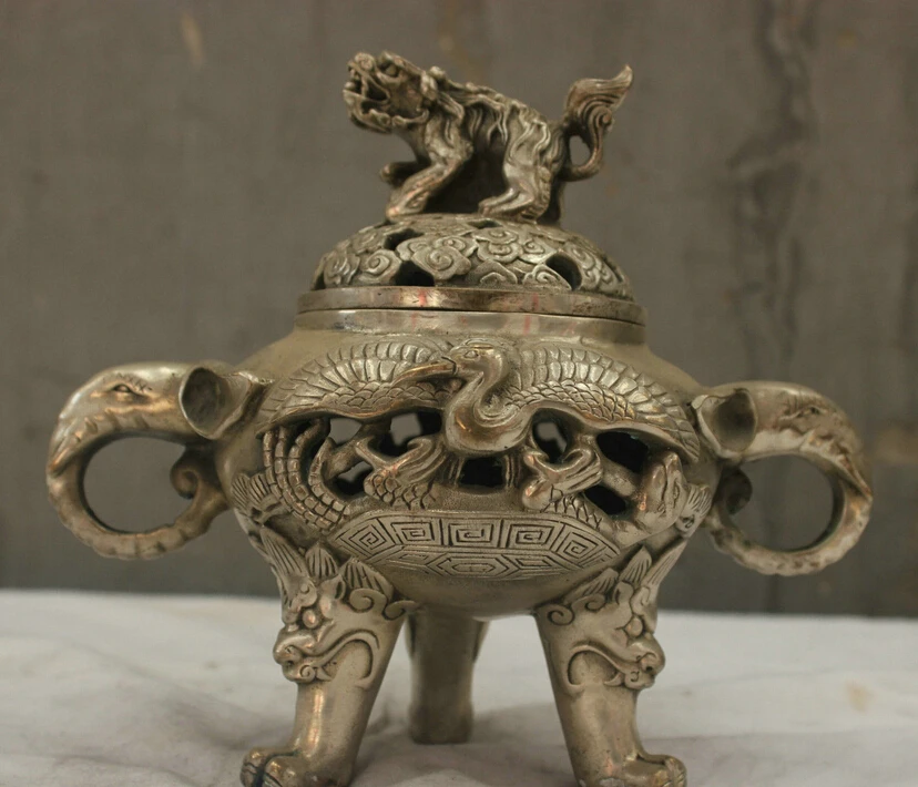 

Chinese Culture HandMade Silver Bronze statue Brave troops Crane incense burner