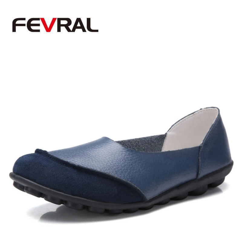 Blue FEVRAL/Новое поступление года; женская обувь из спилка на плоской подошве; женские лоферы без застежки; женские мокасины; большие размеры 35-44 - Цвет: Blue