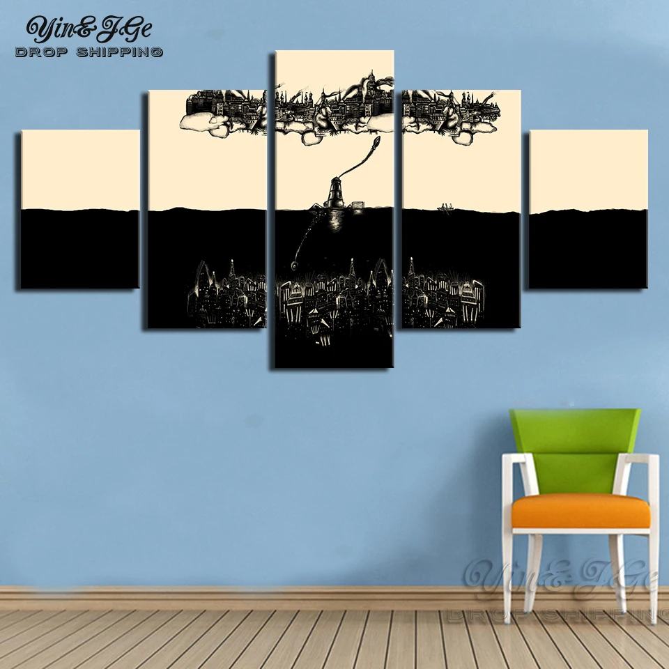 Modern cuadros wall art 5 pieces canvas painting bioshock infinite rapture beacon hd print game poster pictures