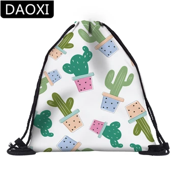 

DAOXI 3D Printed Kaktusy Cactuses Drawstring Bags for School Travel Backpacks DX35780