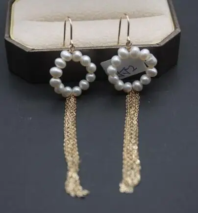

Free shipping Silver with Natural Pearl Fringes Dangle Earrings 14K/20 YELLOW HOOK