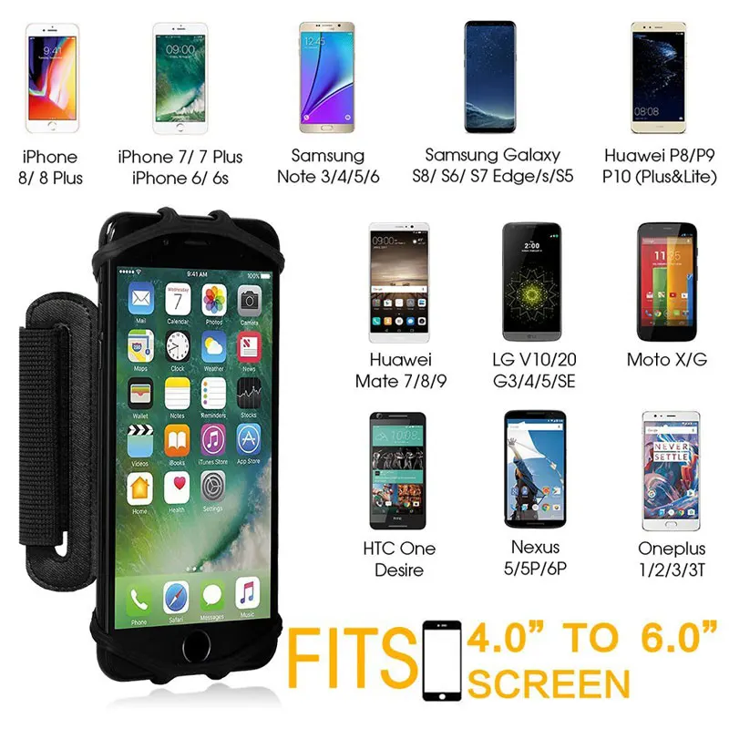 4-6inch Running Bag Men Women Armbands Touch Screen Cell Phone Case Rotatable Running Belt Cycling Gym Arm Band Bag for iPhone 8