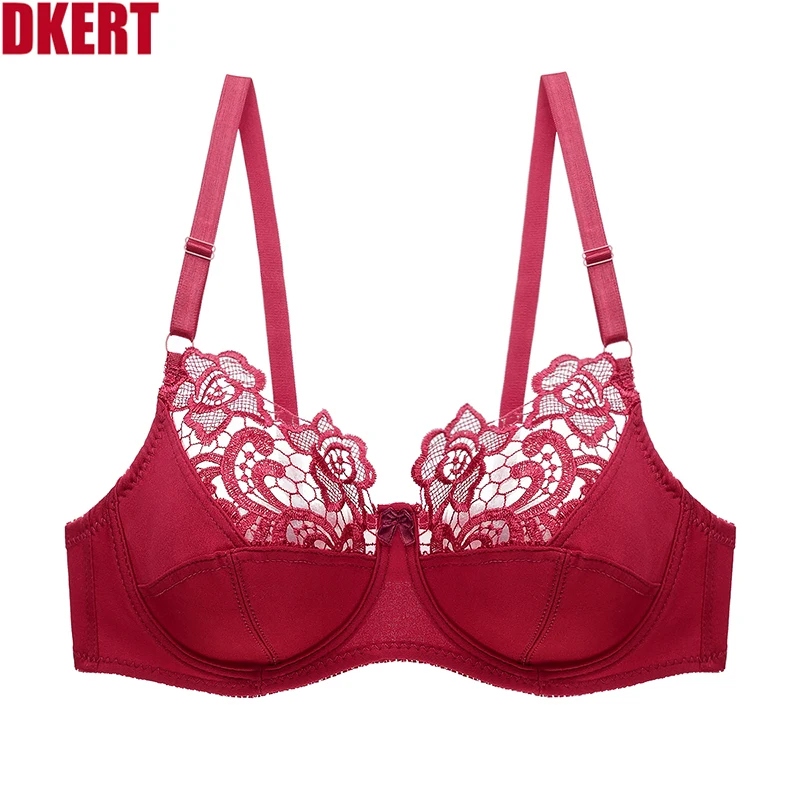 

DKERT Plus Size Women Bras Ultrathin Sexy Lace Underwear Brassiere Soft Comfortable Bralette Push Up C D E Cup