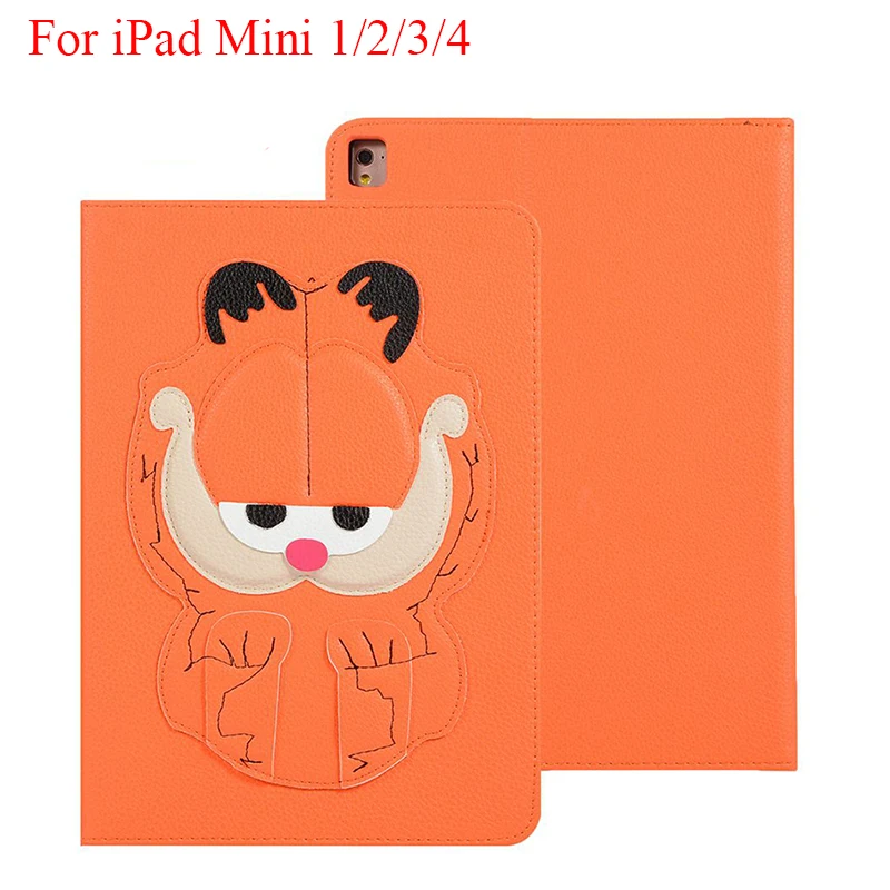 

Cute 3D Dog Garfield Pattern Case For iPad Mini 1 2 3 4 PU Leather Flip Stand Smart Cover Mini2 mini3 mini4 Funda Protector Skin