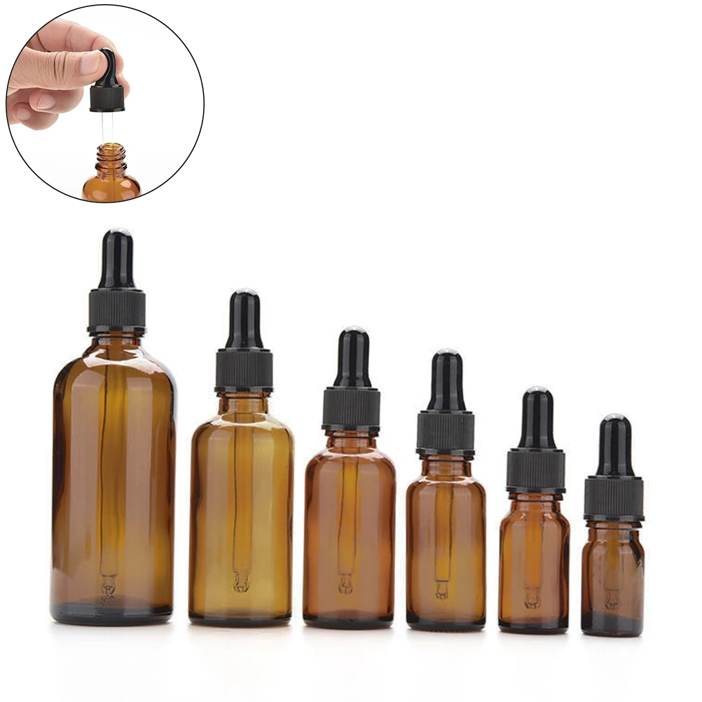 1PCS 7 Sizes  5-100ml Amber Glass Liquid Reagent Pipette Bottle Eye Dropper Drop Aromatherapy