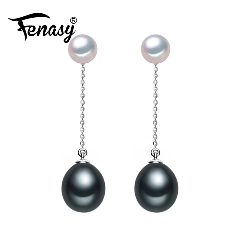 

FENASY black pearl earrings,925 Sterling Silver earrings,vintage earrings Double pearl Jewelry for Women long earrings